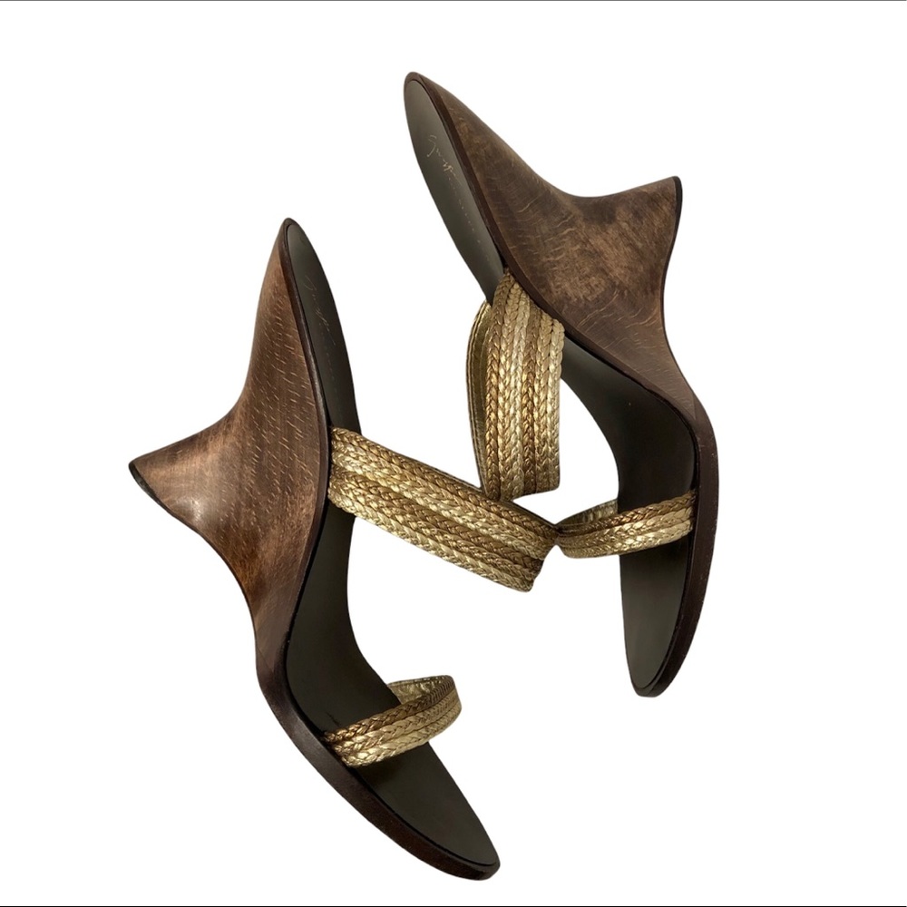 Giuseppe Zanotti Braided Metallic Wood Wedge Sandals